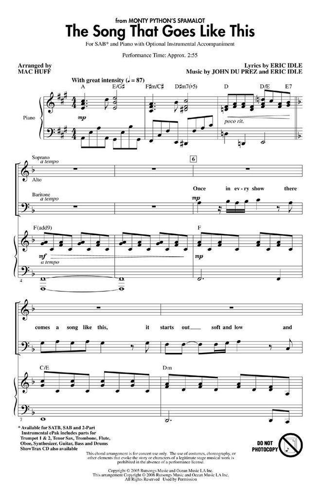 The Song That Goes Like This (Spamalot) (SAB)